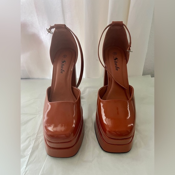 Shein patent leather double platform ankle strap Maryjane’s in brown - Picture 3 of 6